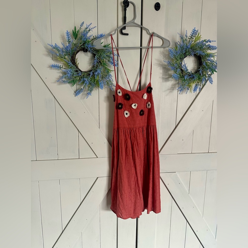 Madewell Embroidered Sunflower Cami Dress Womens Small Spiced Rose Pockets